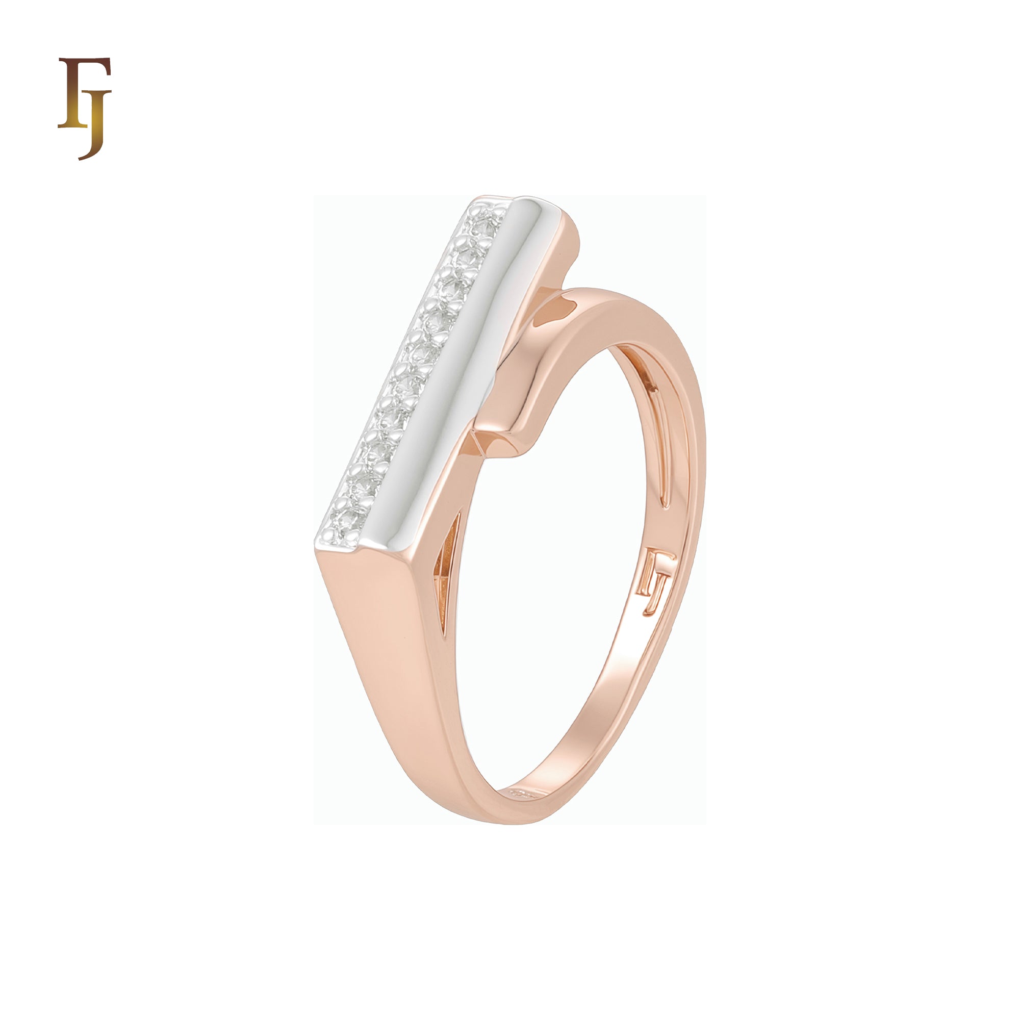 Half silver paved white CZs Rose Gold two tone Fashion Rings