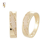 Slash of white CZs paved 14K Gold, Rose Gold Wedding Set Rings