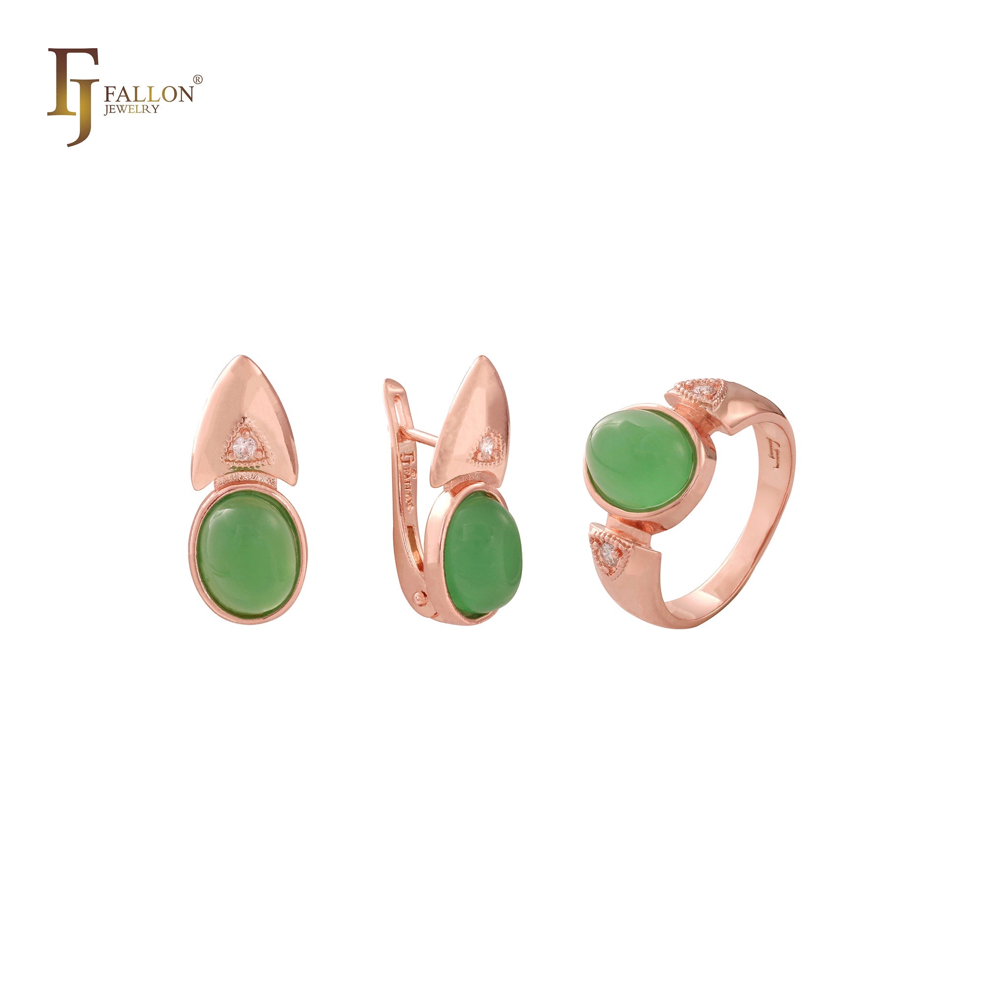 Ovales, abgerundetes Solitär-Schmuckset aus Roségold mit CZ, 14 Karat Gold, zweifarbig