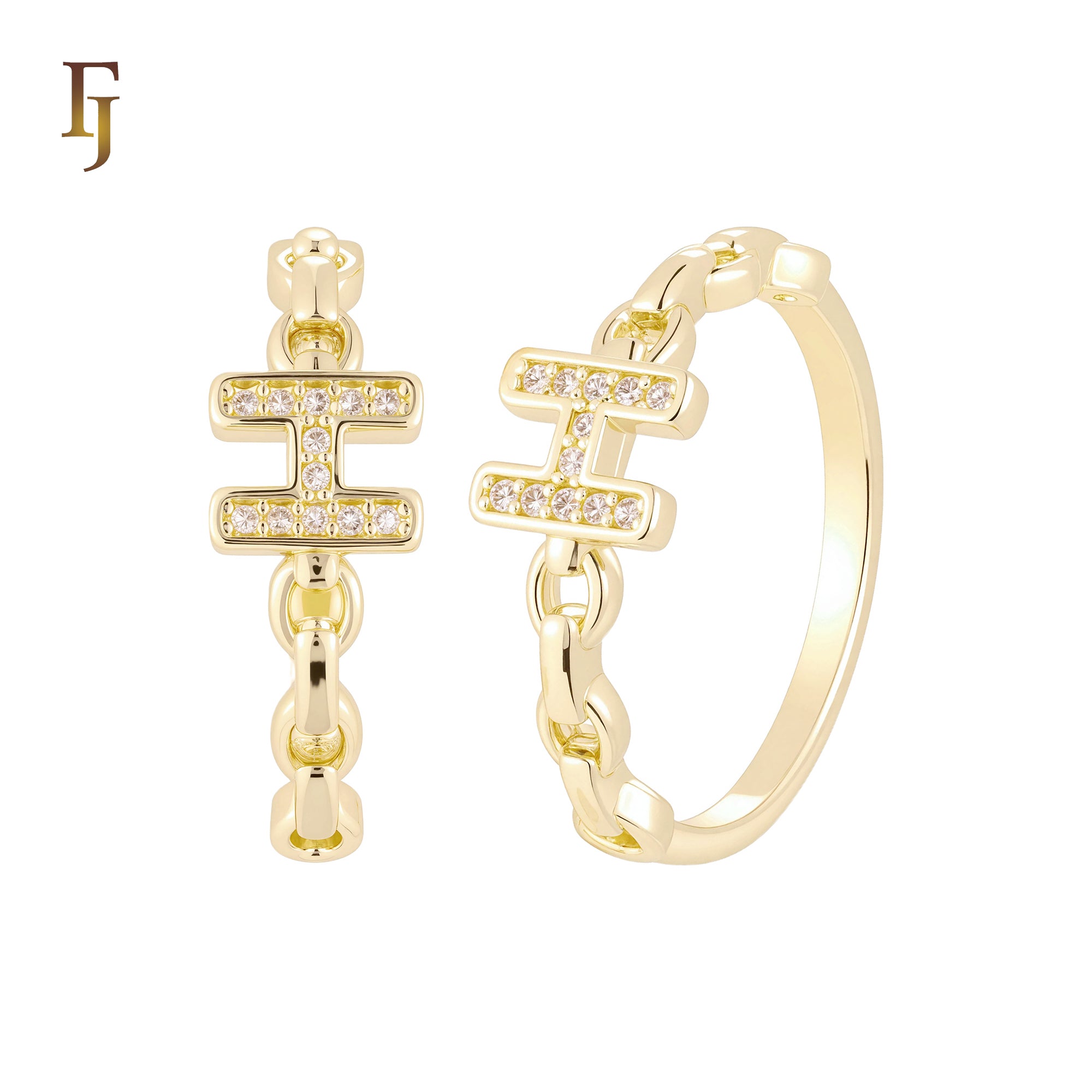Chain linked Alphabet of H white CZs 14K Gold, Rose Gold Fashion Rings 7.2mm