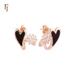 Heart of black onyx with paved white CZs Rose Gold Stud Earrings