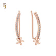 Long paved white CZs little flower Rose Gold Crawler Earrings Ear Climber