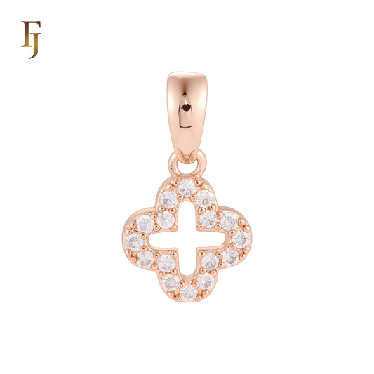 Tiny white CZs cluster Rose Gold Clover pendant