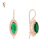 Colorful Marquise Drop Wire Hook Earrings – 10.4×22mm Rose Gold, Red/Blue/Green Options by FJ Jewelry