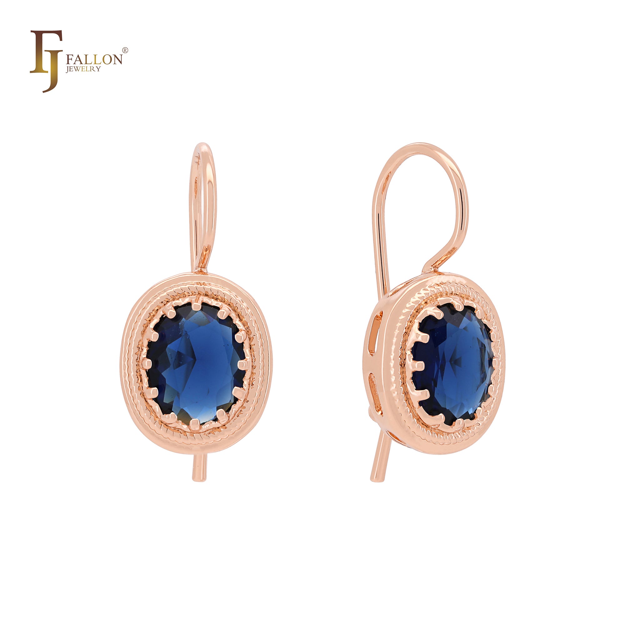Серьги-крючки Solitaire Ocean Blue CZ из розового золота