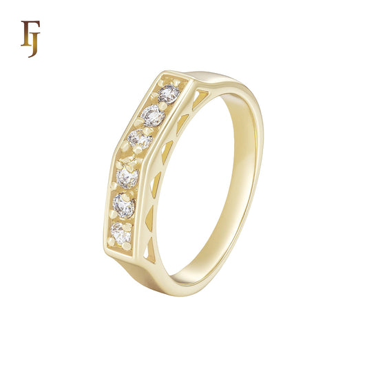 Gold Plated Engagement Ring Set | 6mm Solitaire CZ & Pavé Band | Classic Wedding Jewelry by FJ Jewelry