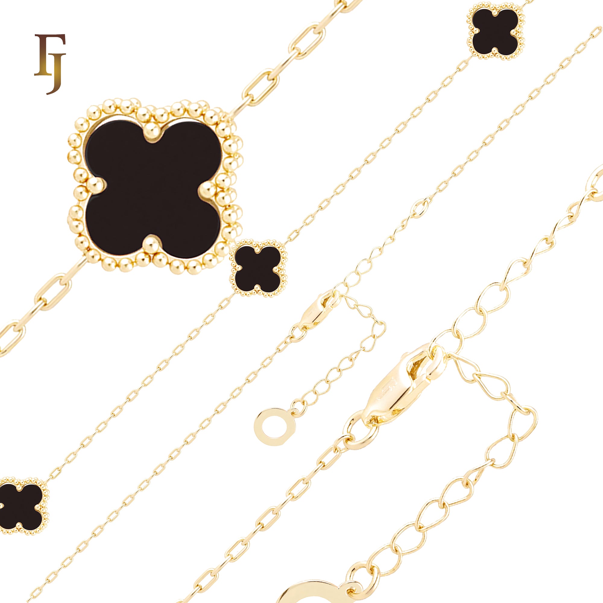 Clover of black, Red, White link 14K Gold Fancy Link Bracelets Chains