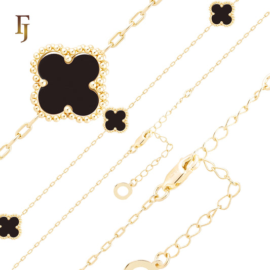Clover of black, Red, White link 14K Gold Fancy Link Bracelets Chains
