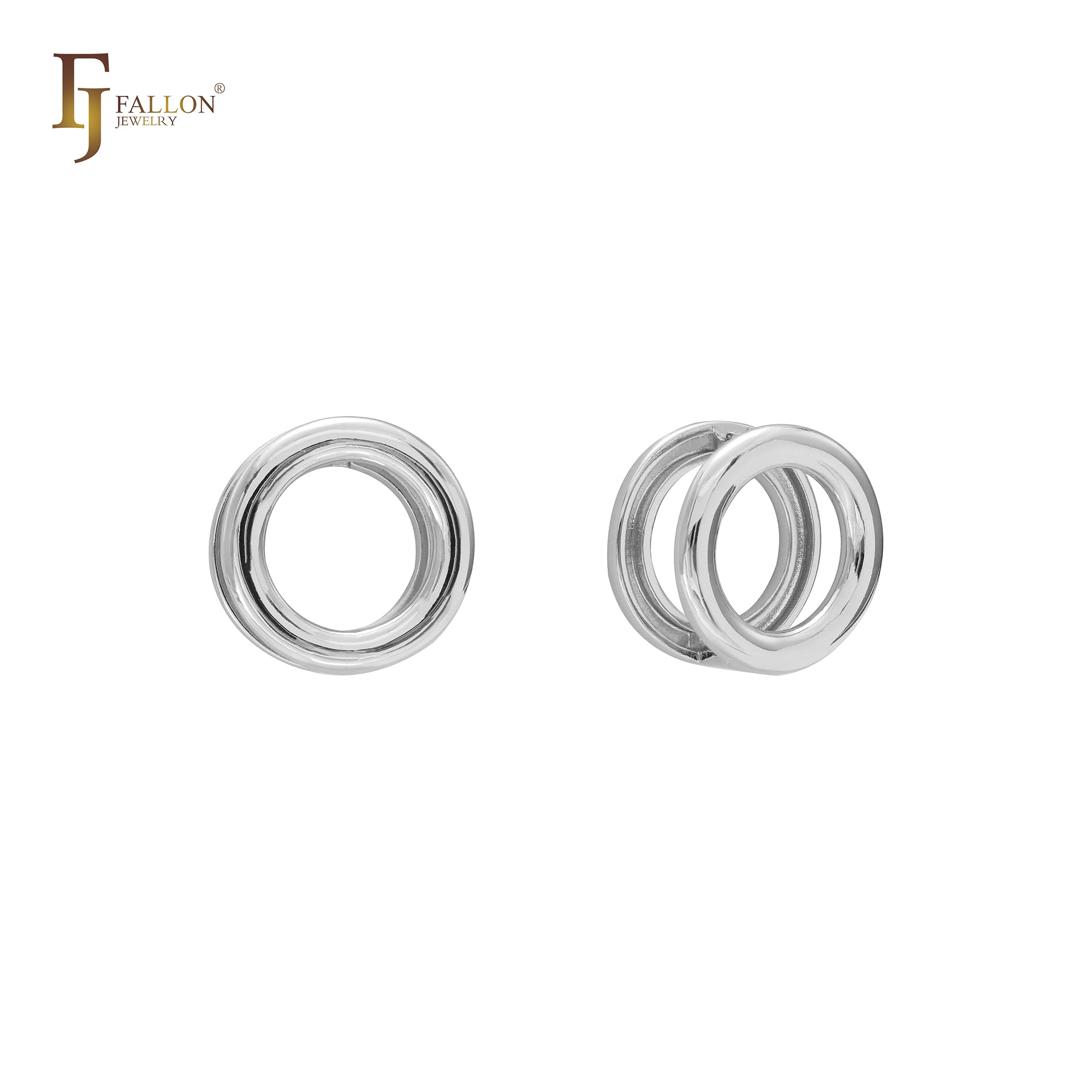 Pendientes Huggie de doble círculo en oro de 14 quilates, oro rosa y oro blanco.