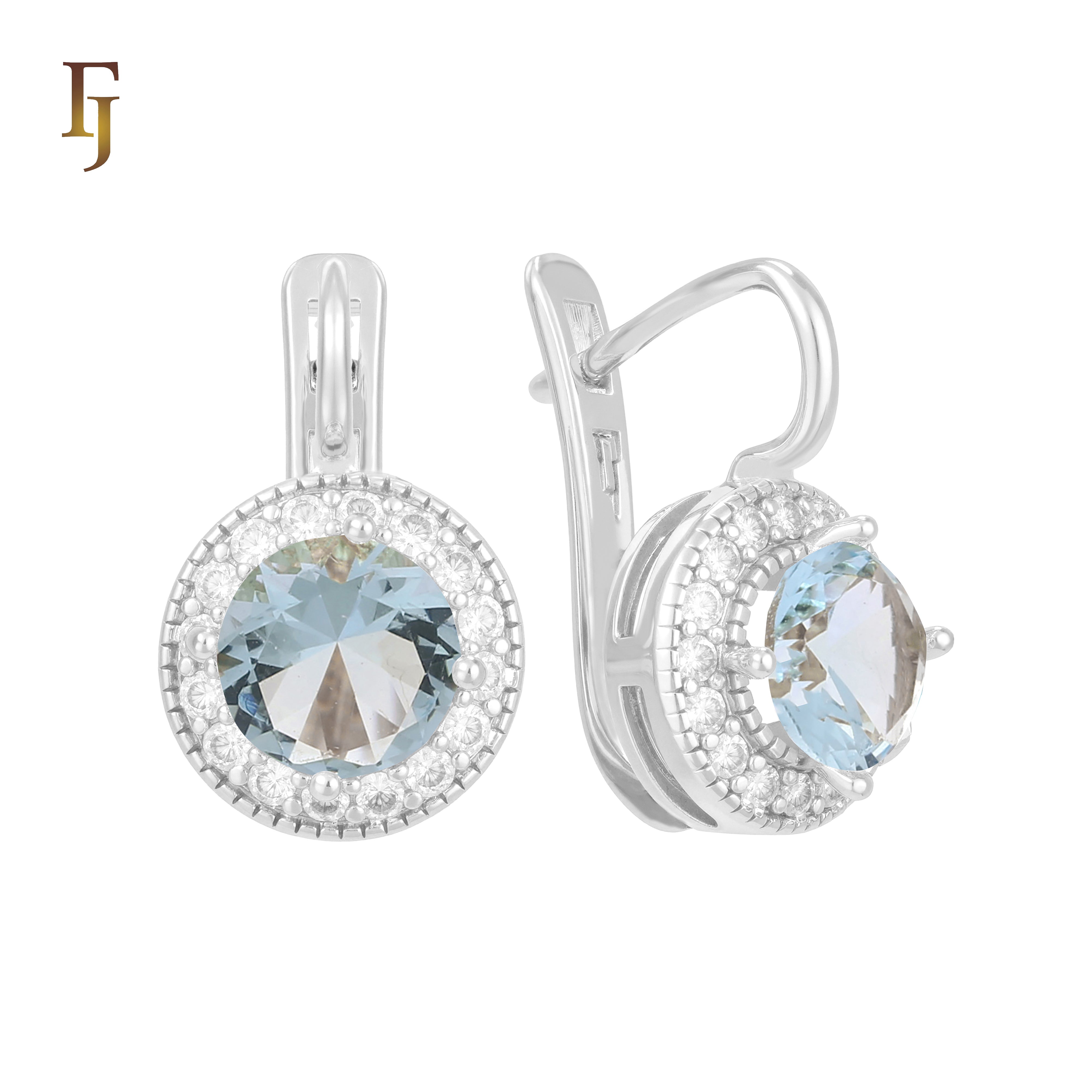 .Halo aretes de circonitas coloridas chapados en oro de 14K, oro rosa