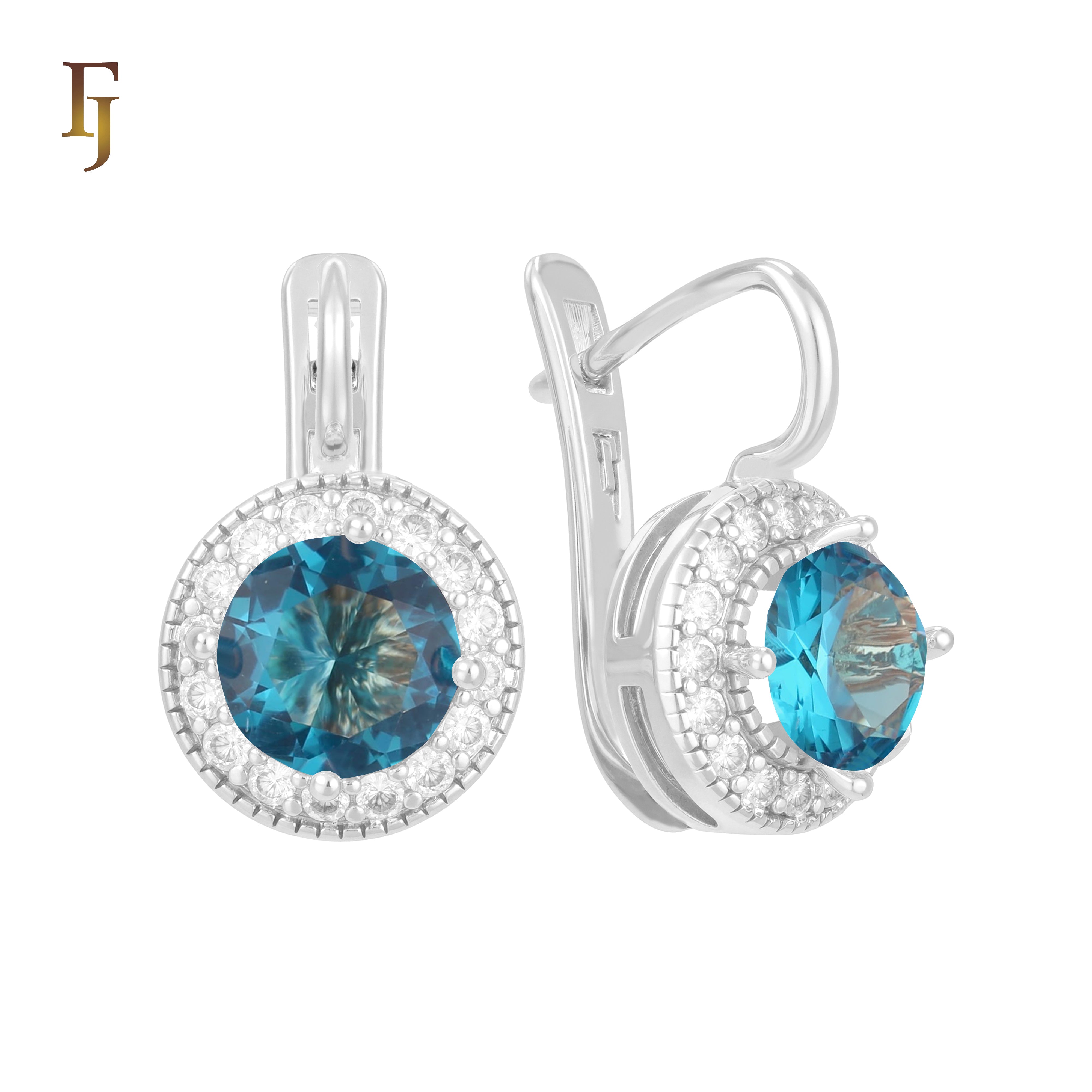 .Halo aretes de circonitas coloridas chapados en oro de 14K, oro rosa