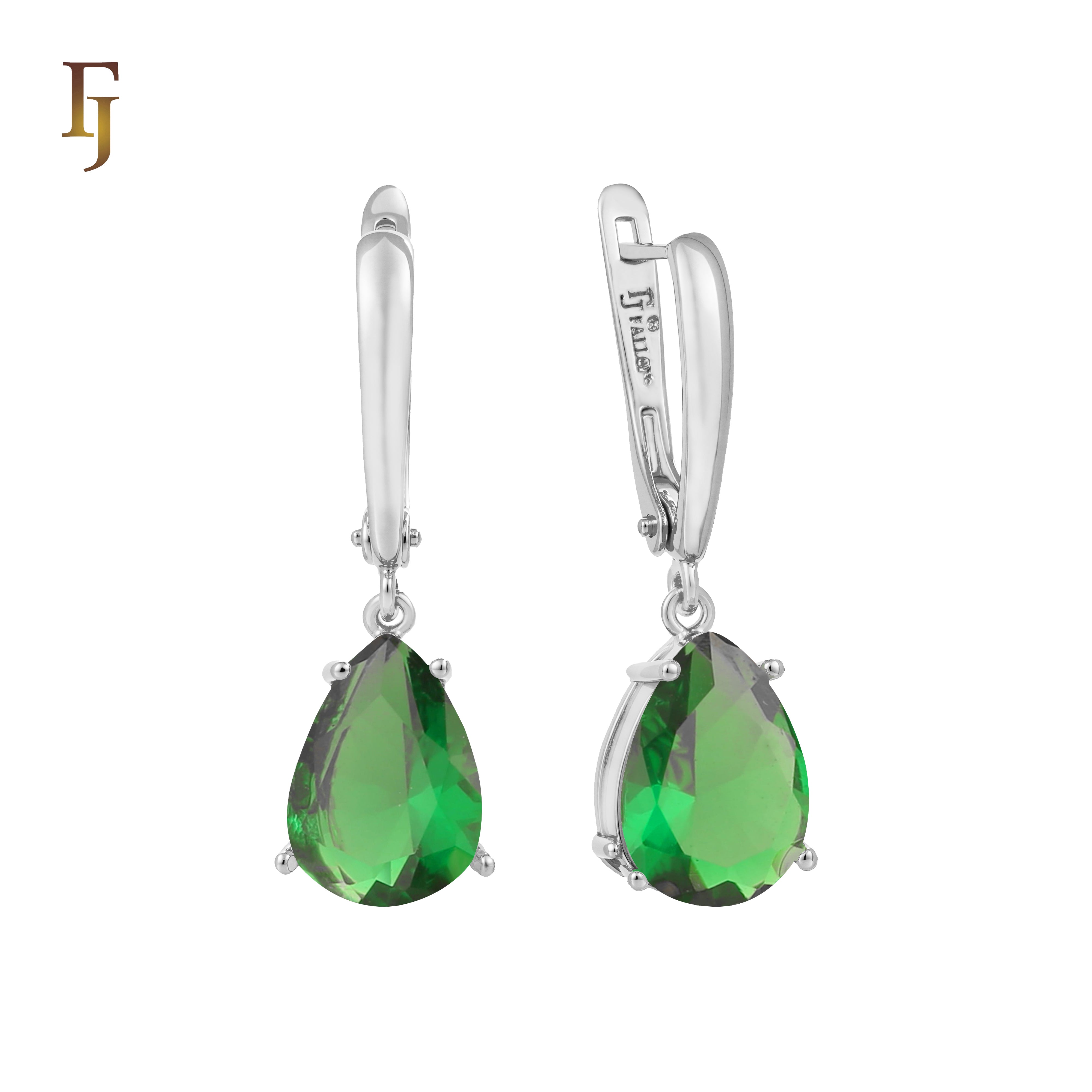 .Aretes de piedra en forma de lágrima en colores chapados en oro de 14 quilates, oro rosa y oro blanco.