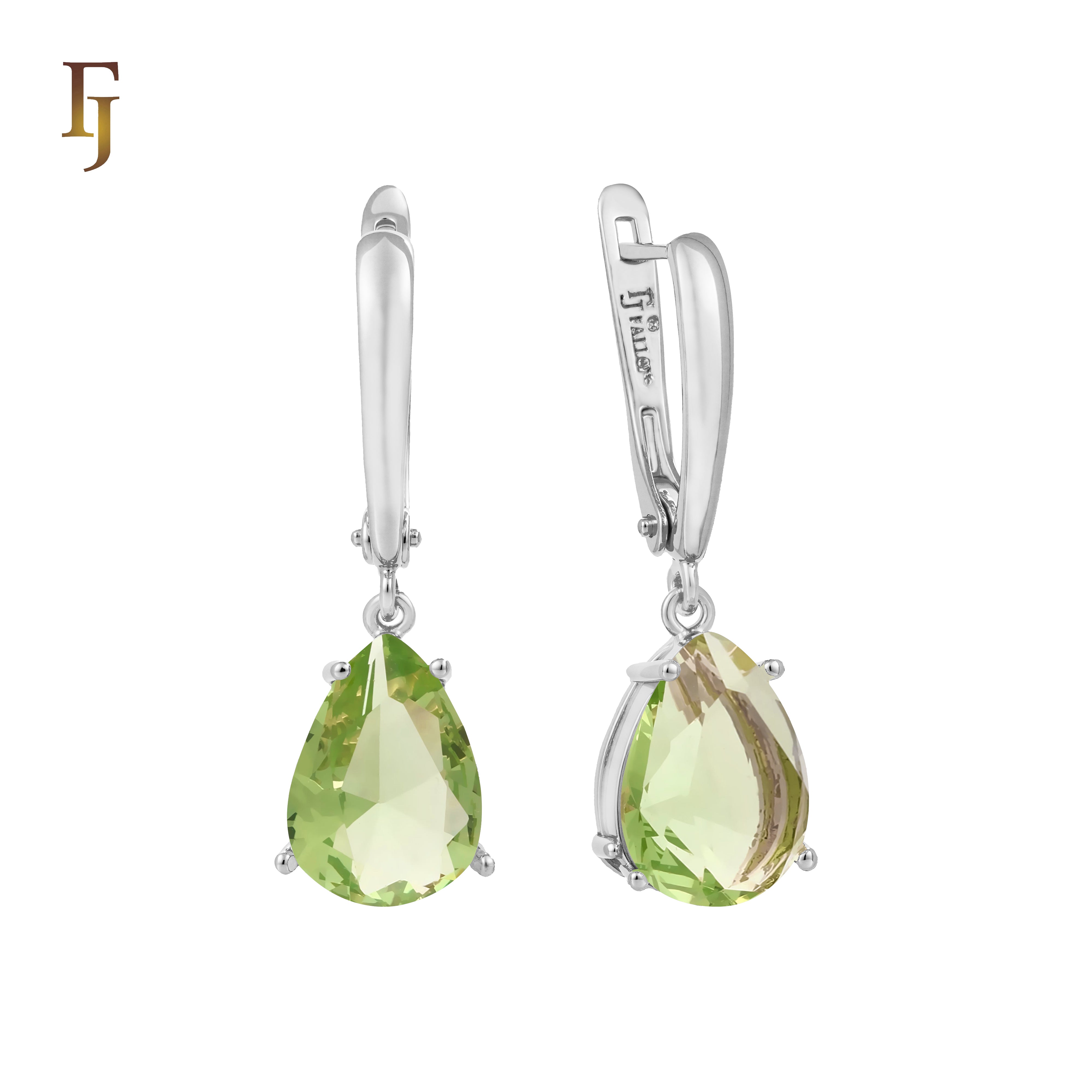 .Aretes de piedra en forma de lágrima en colores chapados en oro de 14 quilates, oro rosa y oro blanco.