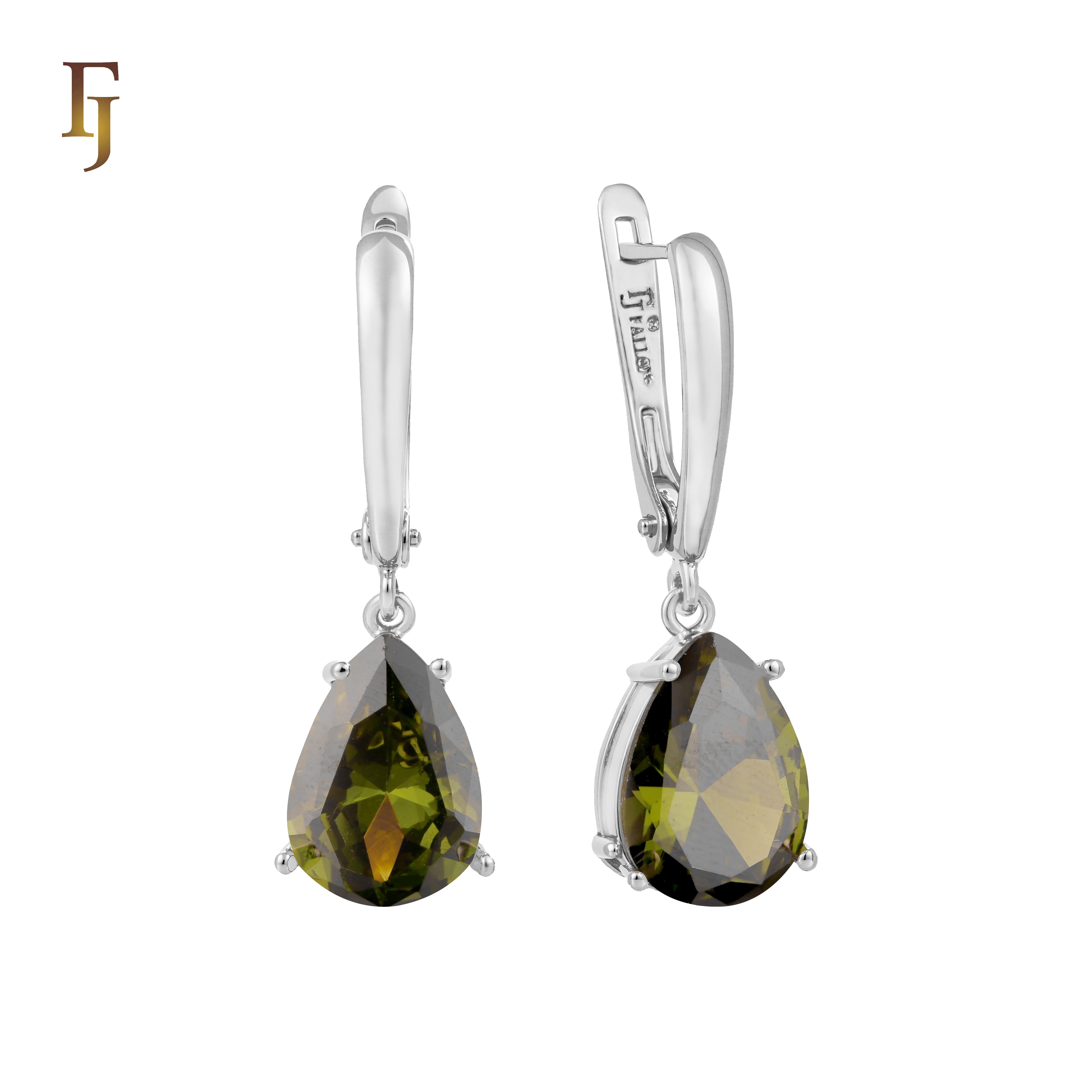 .Aretes de piedra en forma de lágrima en colores chapados en oro de 14 quilates, oro rosa y oro blanco.