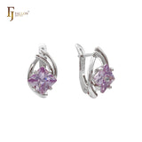 Pendientes de oro blanco y oro rosa con circonitas cúbicas de colores y corte rombo solitario