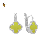 🔥 Rose Gold Russian Lock Earrings – Colorful Clover Enamel with Beaded Frame | Classic Non-Tarnish Jewelry by FJ