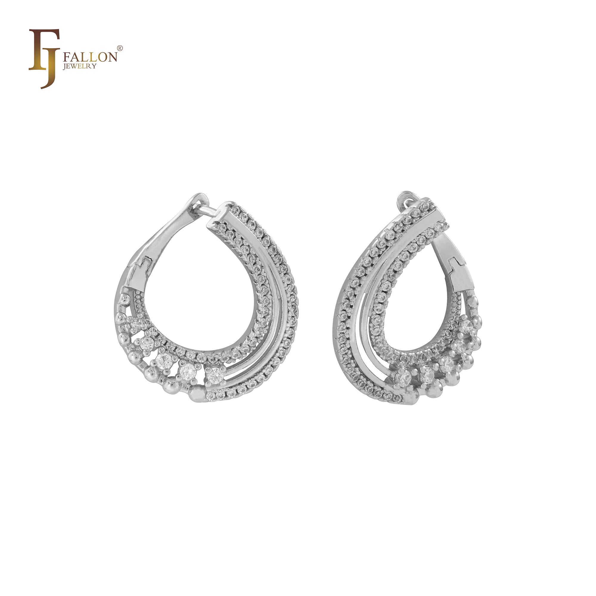 Twisted paved white CZs White Gold, Rose Gold Earrings