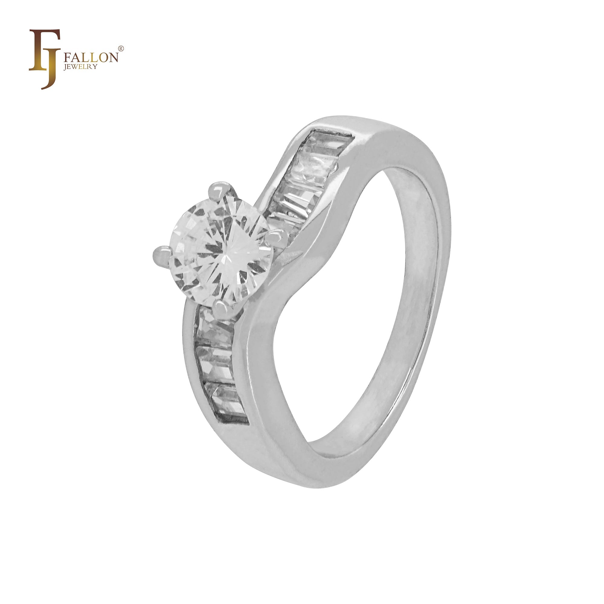 Solitärringe aus weißem Zirkonia und Baguette-Zirkonia, 14 Karat Gold, 18 Karat Gold, stapelbar