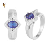 Anillos de oro rosa con dos tonos de piedra azul solitario