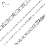 Figaro Fancy link sunburst hammered chains plated in 14K Gold, Rose Gold, two tone