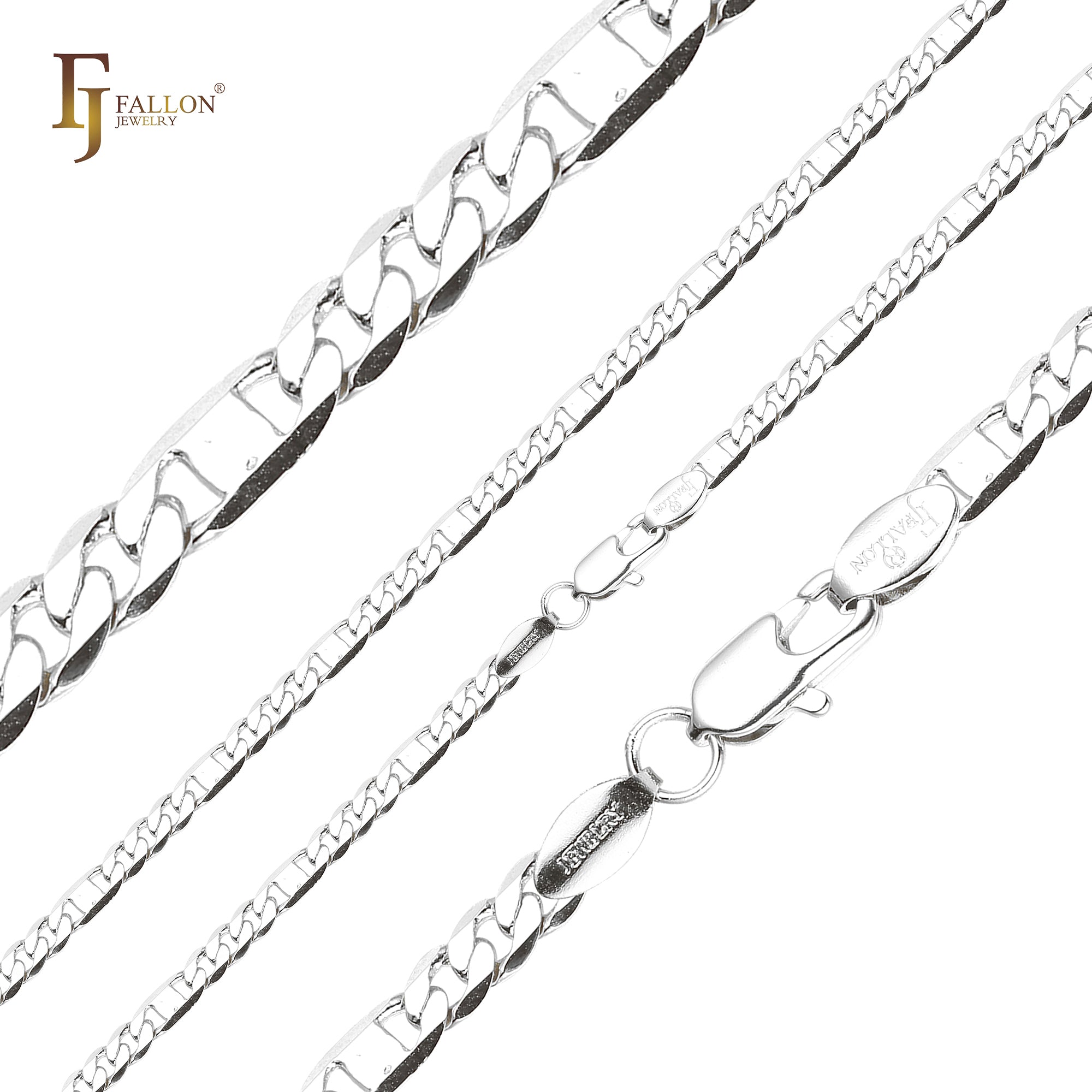 Cadenas de eslabones mixtos Figaro & Mirror de oro de 14 quilates y oro blanco