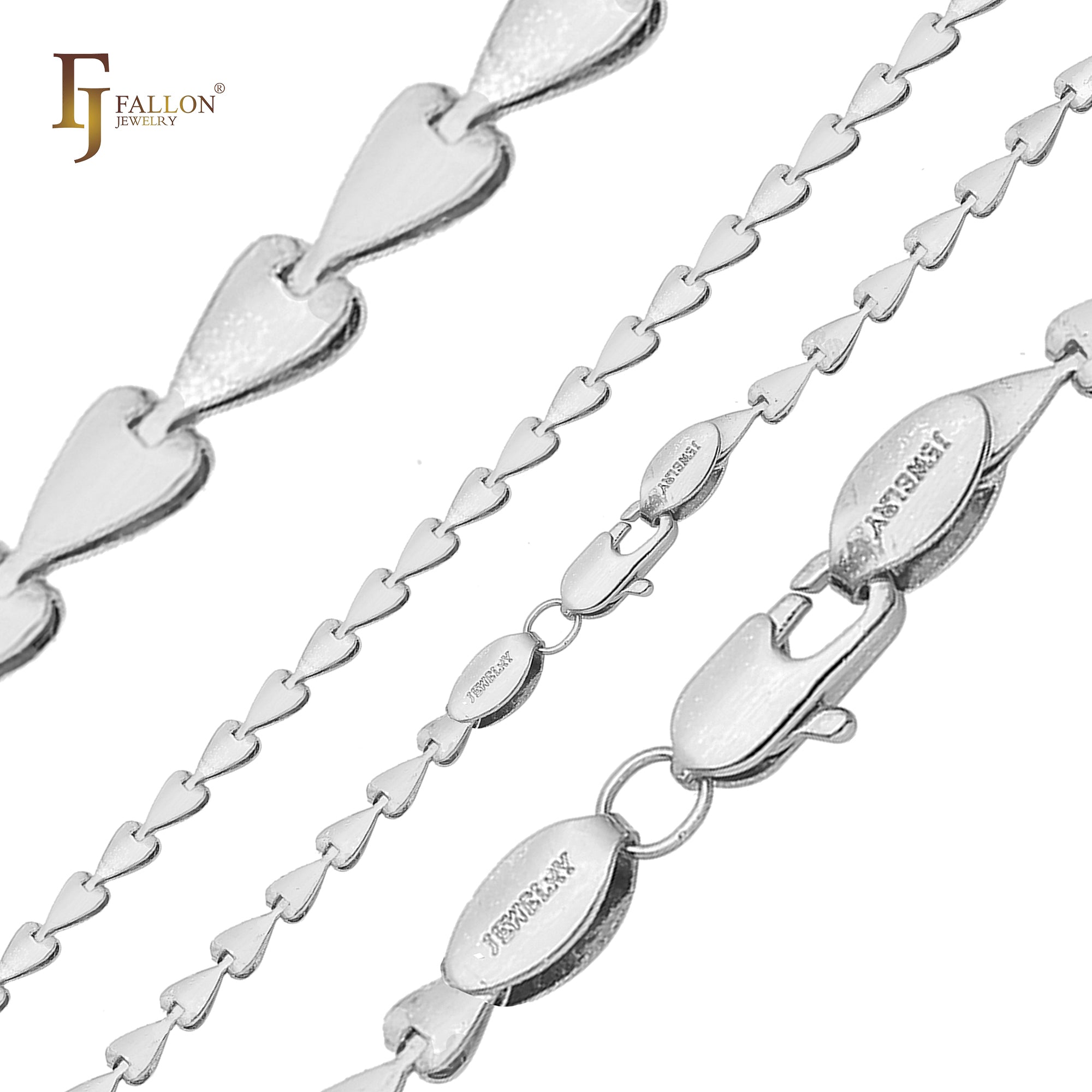 Spade heart fancy link chains plated 14K Gold, Rose Gold, two tone