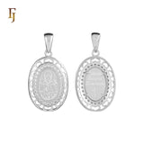 Orthodox Christian Oval Virgin Pendant Necklace with Crystal Hearts and Rose Gold Plating