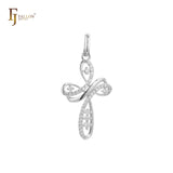 Paved white CZs Eastern Orthodox Russian Rose Gold two tone, 14K Gold pendant