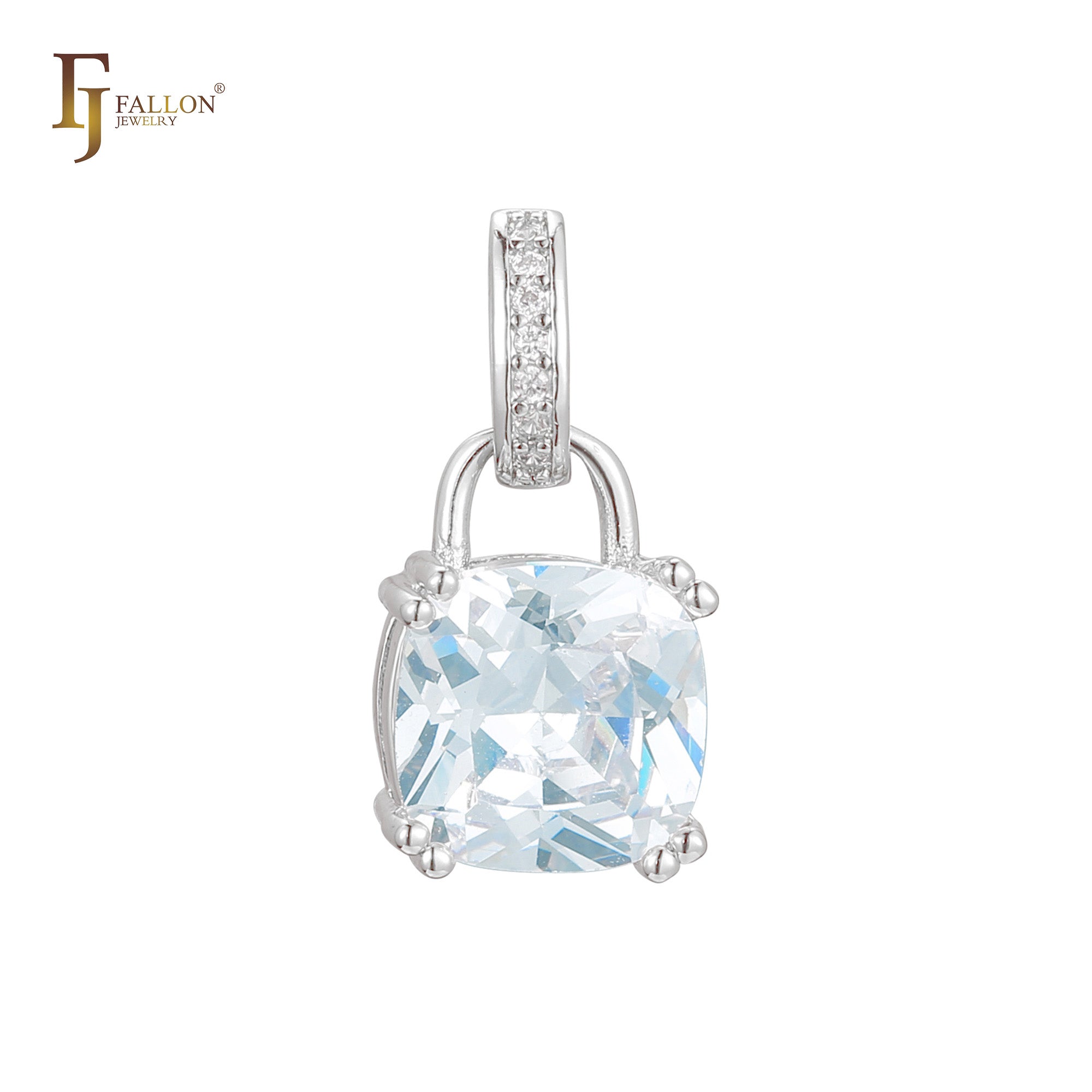 🔥 Lock solitaire cushion cut cz Rose Gold two tone, 14K Gold pendant