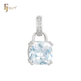 🔥 Lock solitaire cushion cut cz Rose Gold two tone, 14K Gold pendant