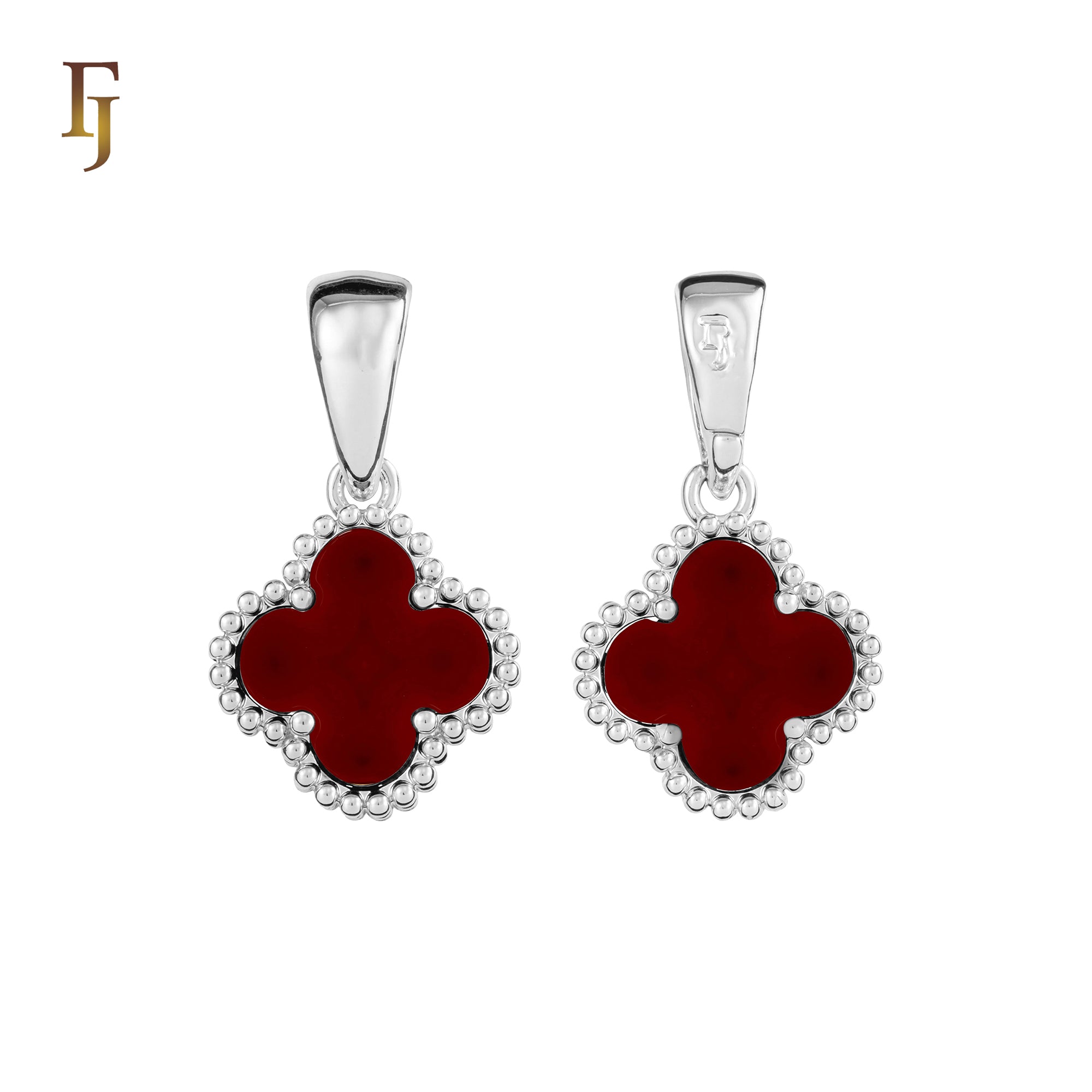 🔥 Clover-Shaped 12mm Colorful Onyx Pendant in Beaded Frame, 14K Gold, Rose Gold, White Gold Plated Brass | FJ Fashion Jewelry