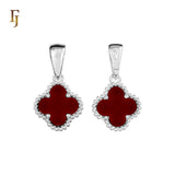 🔥 Clover-Shaped 12mm Colorful Onyx Pendant in Beaded Frame, 14K Gold, Rose Gold, White Gold Plated Brass | FJ Fashion Jewelry
