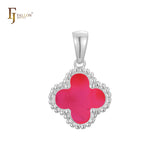 🔥 Clover-Shaped 12mm Colorful Onyx Pendant in Beaded Frame, 14K Gold, Rose Gold, White Gold Plated Brass | FJ Fashion Jewelry