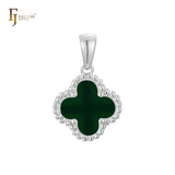 🔥 Clover-Shaped 12mm Colorful Onyx Pendant in Beaded Frame, 14K Gold, Rose Gold, White Gold Plated Brass | FJ Fashion Jewelry