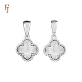 🔥 Clover-Shaped 12mm Colorful Onyx Pendant in Beaded Frame, 14K Gold, Rose Gold, White Gold Plated Brass | FJ Fashion Jewelry