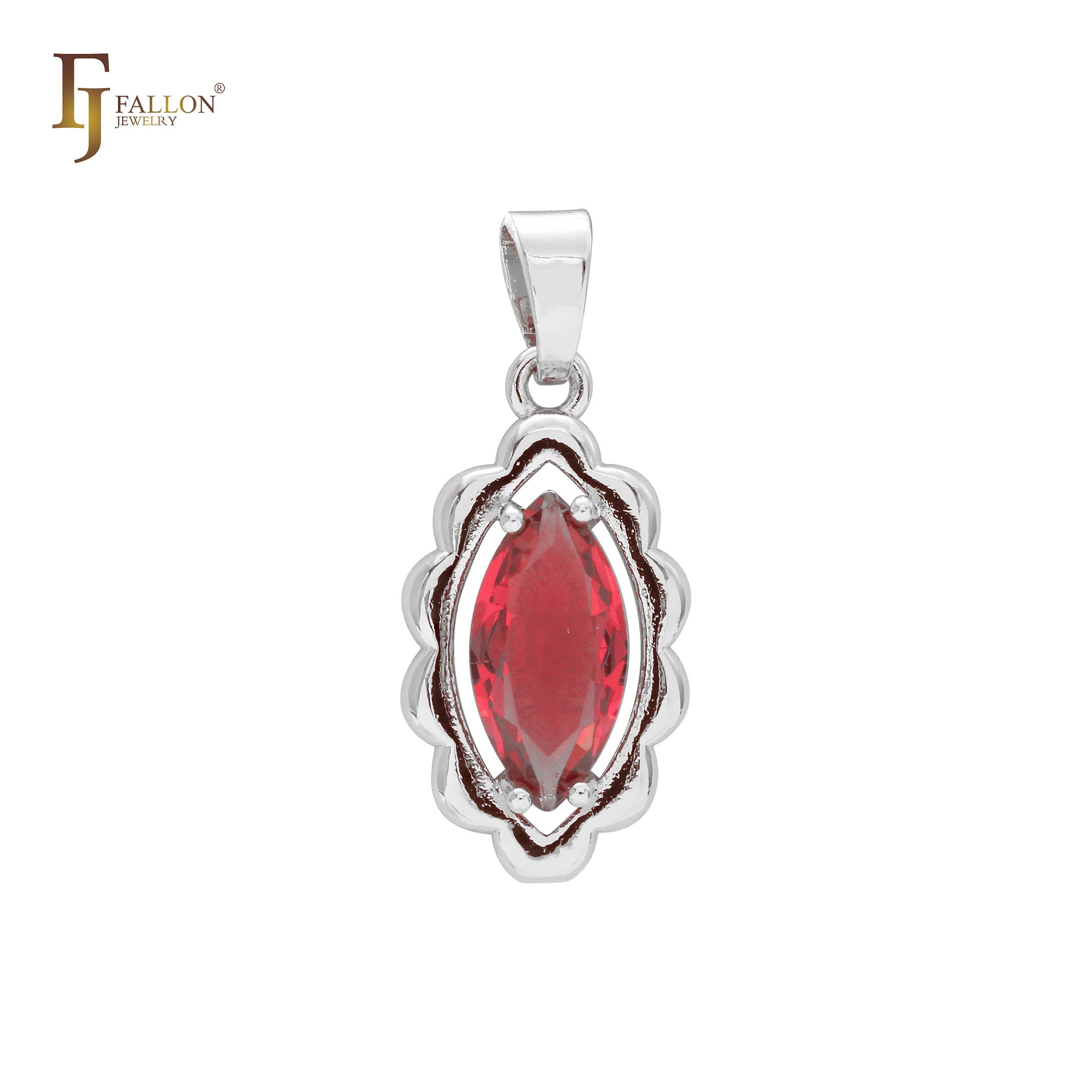 Colgante de oro rosa con circonitas rojas o azules en solitario marquesa