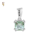 Solitário de zircônia cúbica branca quadrada com garra, ouro 14K, pingente de ouro branco