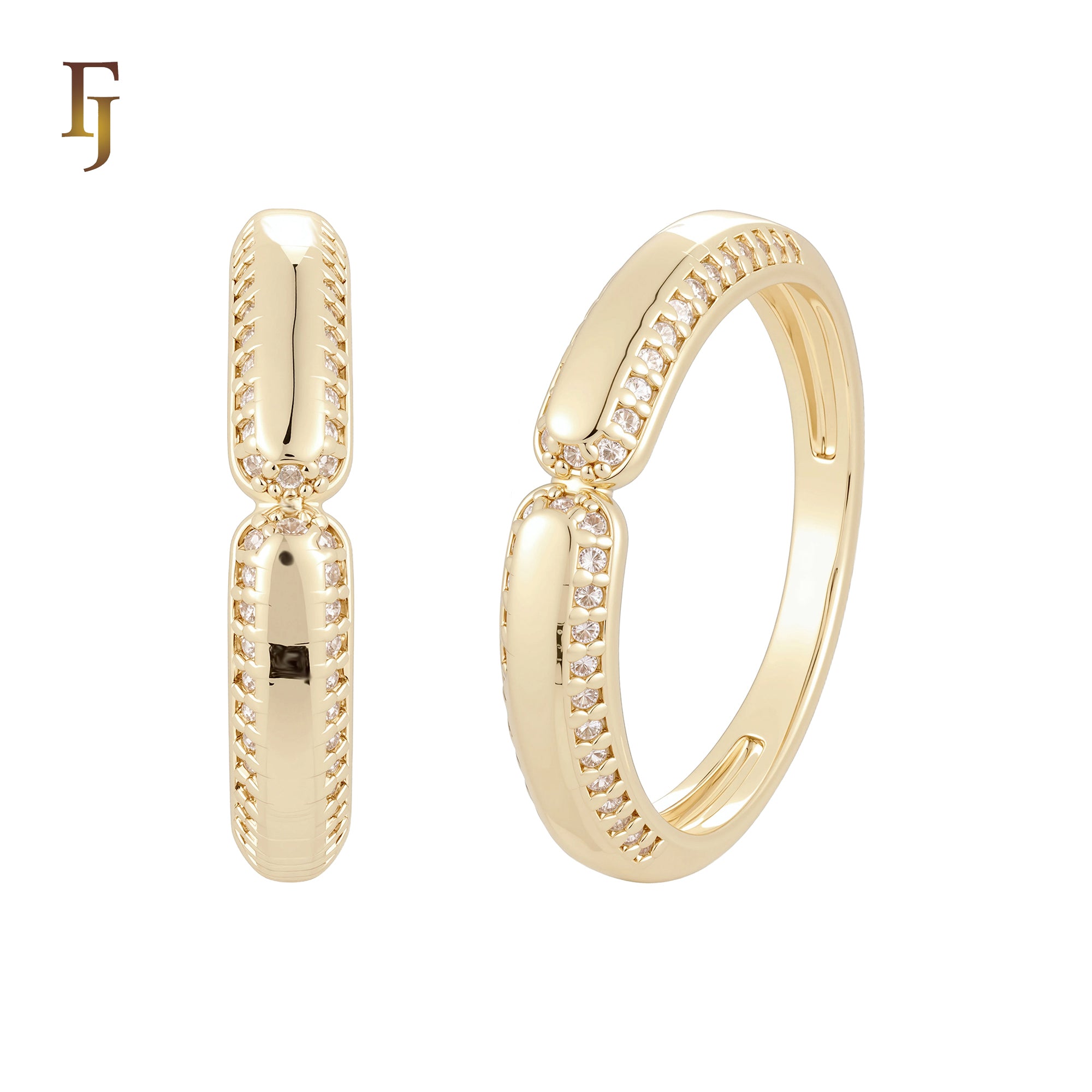 Rounded surrounded white CZs 14K Gold Wedding Set Rings Engagement and Band