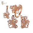 Clover Butterfly white CZs flower Rose Gold Jewelry Set with Rings and Pendant