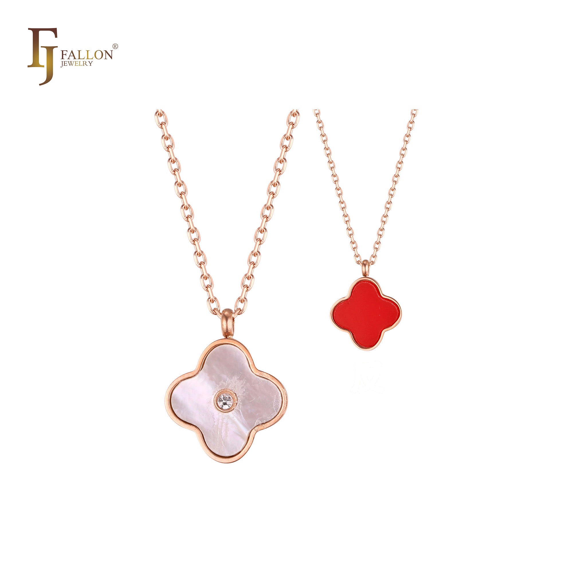 Collares de la suerte de trébol rojo en oro rosa