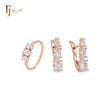 Triple cluster ocean blue CZs Rose Gold Jewelry Set with Rings