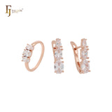 Triple cluster ocean blue CZs Rose Gold Jewelry Set with Rings