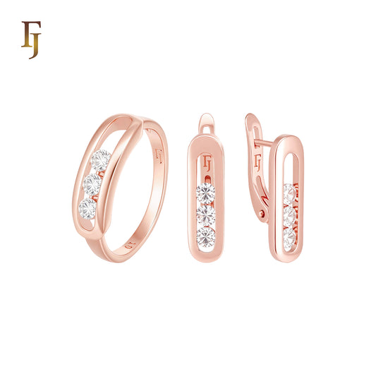 Paperclip triple white CZs Rose Gold Jewelry Set with Rings