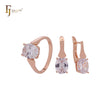 Conjunto de joias de ouro rosa com zircônia cúbica oval e quatro garras com anéis