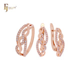 Conjunto de joyas de oro rosa con anillos y lazos cruzados entrelazados