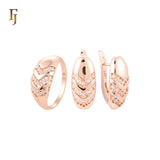 Chevron-Dreifachpfeile aus weißen Zirkonia, zweifarbiges Roségold-Schmuckset mit Ringen