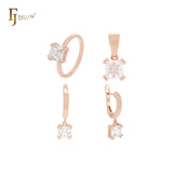 Apfelgrünes Solitär-Schmuckset aus Roségold im Kissenschliff mit Ringen und Anhänger