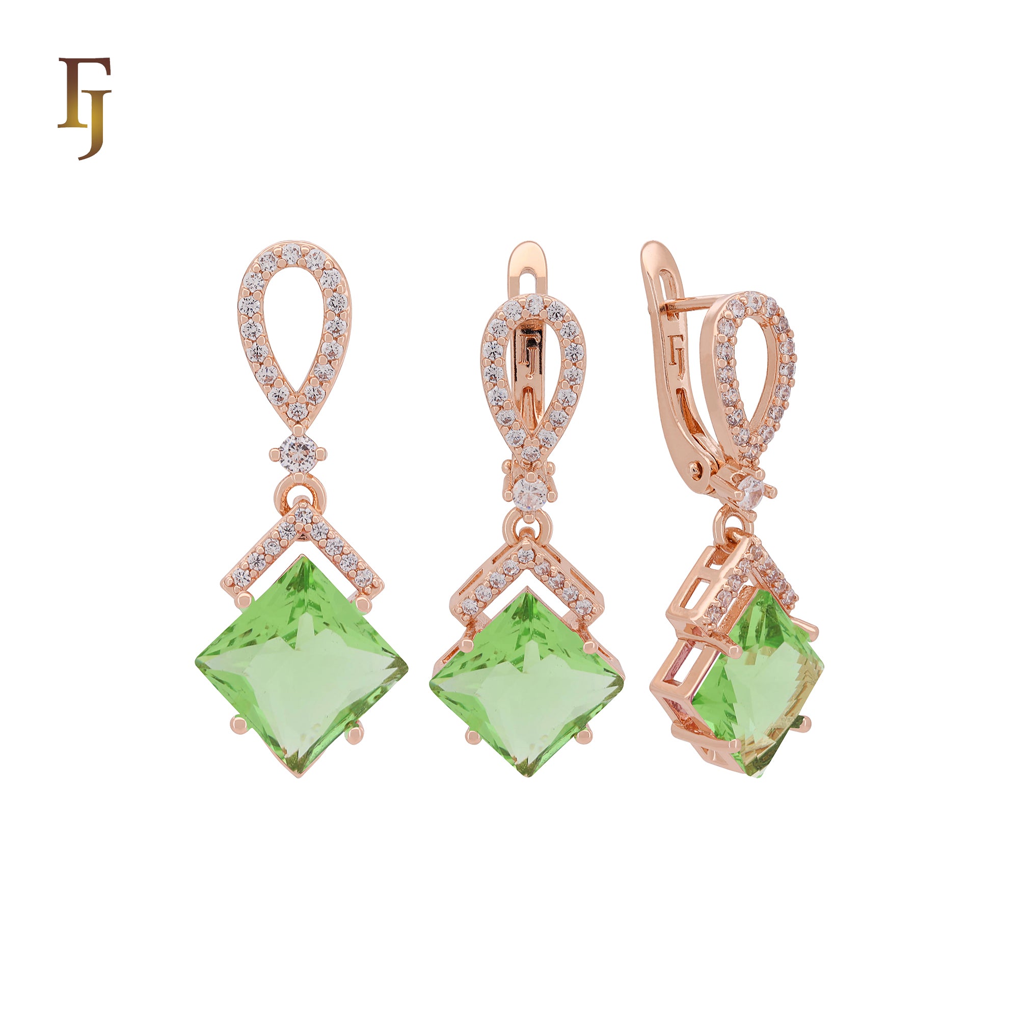 Conjunto de joyas de oro rosa con colgante en forma de rombo colgante de circonita azul lago con banda de circonitas blancas