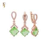 Conjunto de joyas de oro rosa con colgante en forma de rombo colgante de circonita azul lago con banda de circonitas blancas