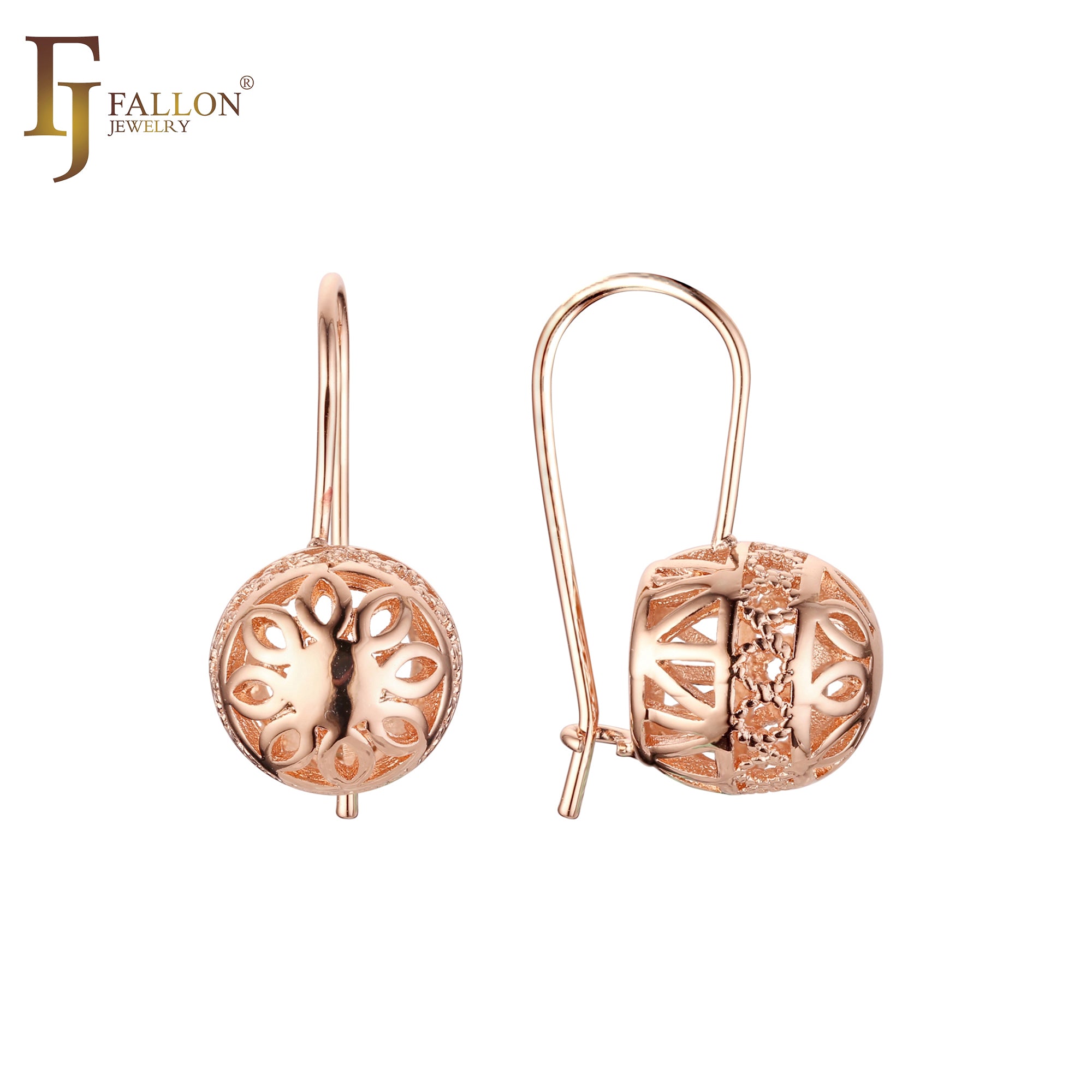 Pendientes de cuentas de flores con gancho de alambre de linterna de oro rosa